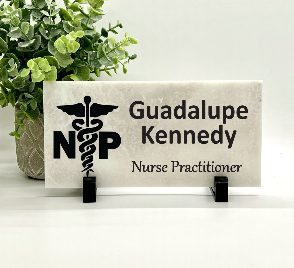 Nurse Practitioner Desk Sign - Custom Marble Name Plate | Personalized Nurse Gift