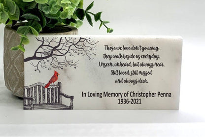 Custom Memorial Gift - Cardinal on Bench Memorial Stone
