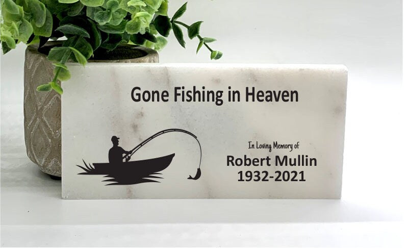 Fisherman Memorial Stone – Personalized Concrete Or Marble Memorial Gift