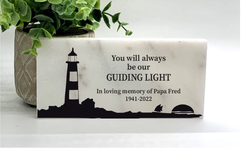 Lighthouse Memorial Stone – Personalized Outdoor Memorial Gift – Custom Concrete Or Marble Plaque