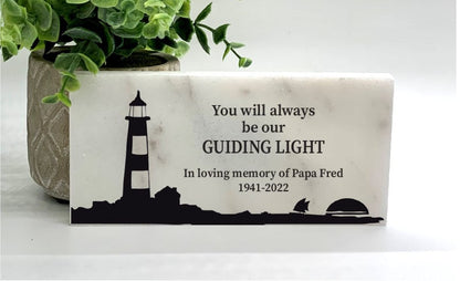 Lighthouse Memorial Stone – Personalized Outdoor Memorial Gift – Custom Concrete Or Marble Plaque