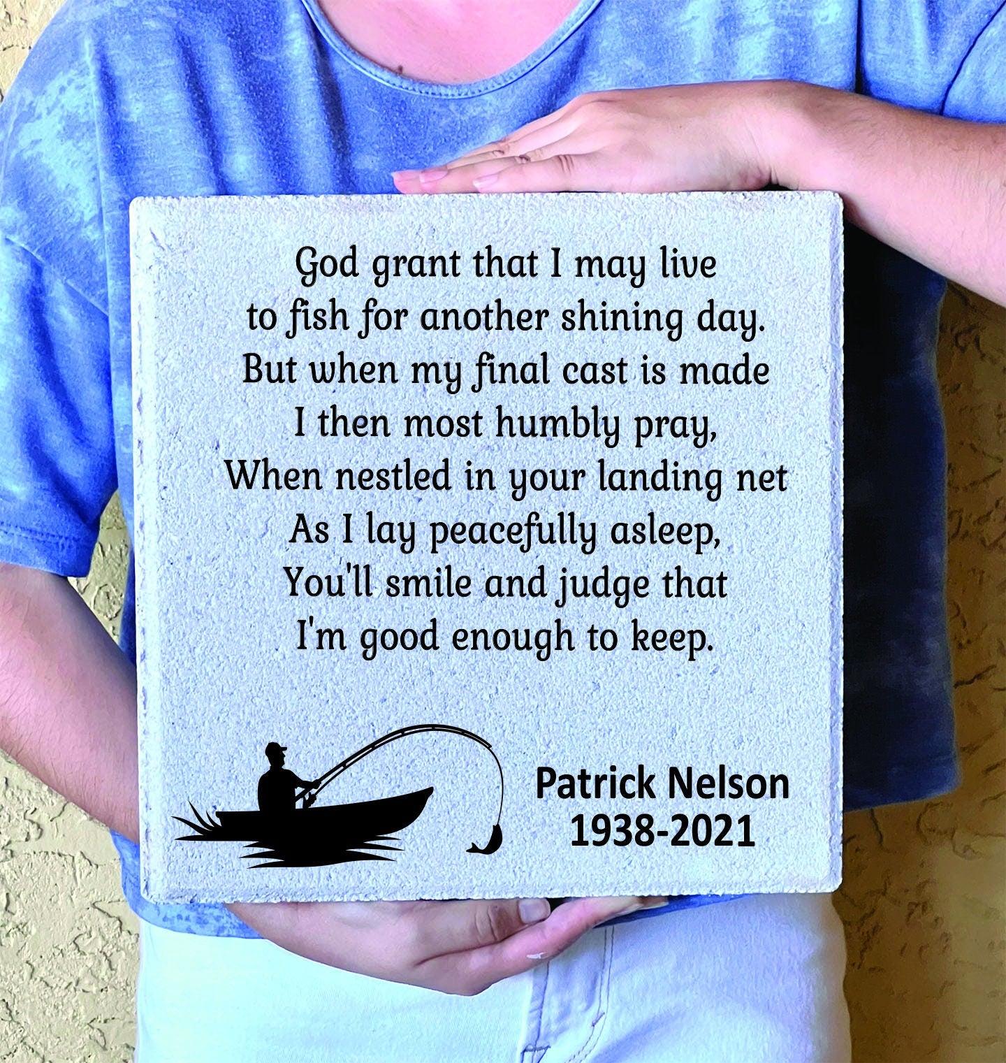 Fisherman Memorial Stone - Personalized Outdoor Remembrance Stone | Custom Sympathy Gift