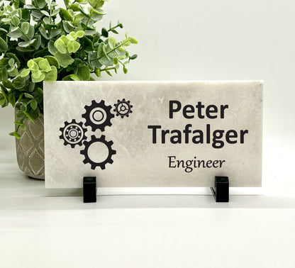 Engineer Desk Sign - Personalized Marble Name Plate | Custom Office Plaque