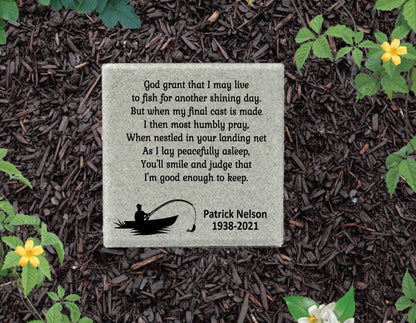 Fisherman Memorial Stone - Personalized Outdoor Remembrance Stone | Custom Sympathy Gift