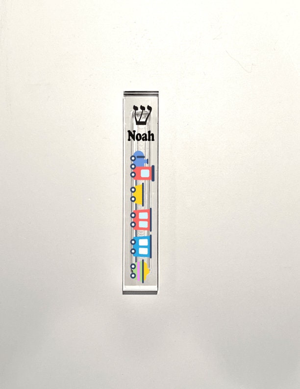 Personalized Acrylic Mezuzah – Custom Train Design | Clear UV Printed Case