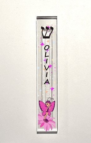 Personalized Kids Mezuzah - Pink Fairy Acrylic Custom Judaica Gift Case