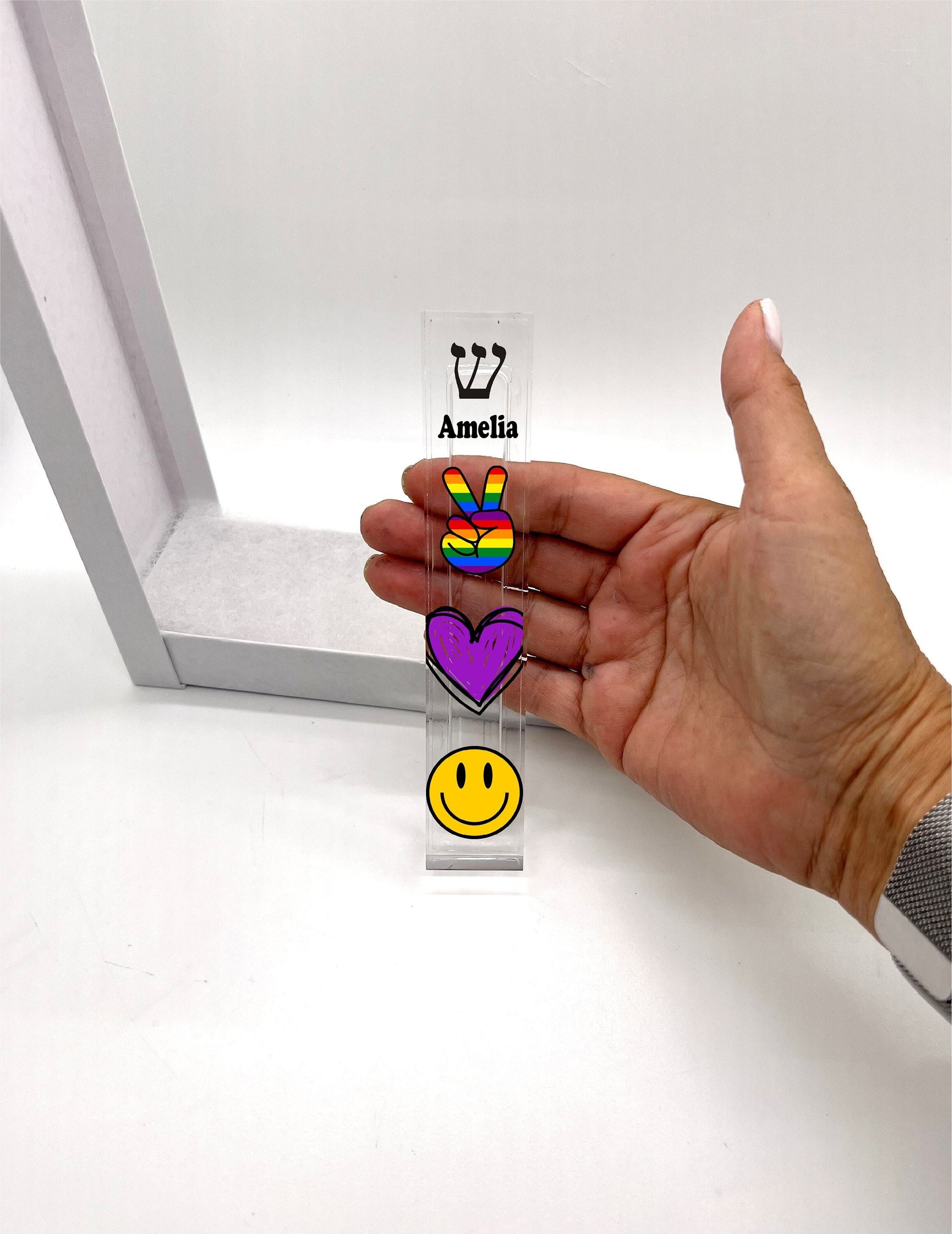 Personalized Mezuzah - With or without name - Peace Love Happiness Mezuzah - Modern Mezuzah - Teen Gift - Bar Mitzvah Gift - New Home Gift