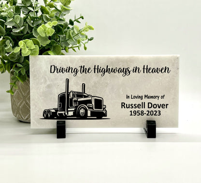 Truck Driver Memorial Stone - Personalized Sympathy Gift for Trucker - Outdoor & Indoor