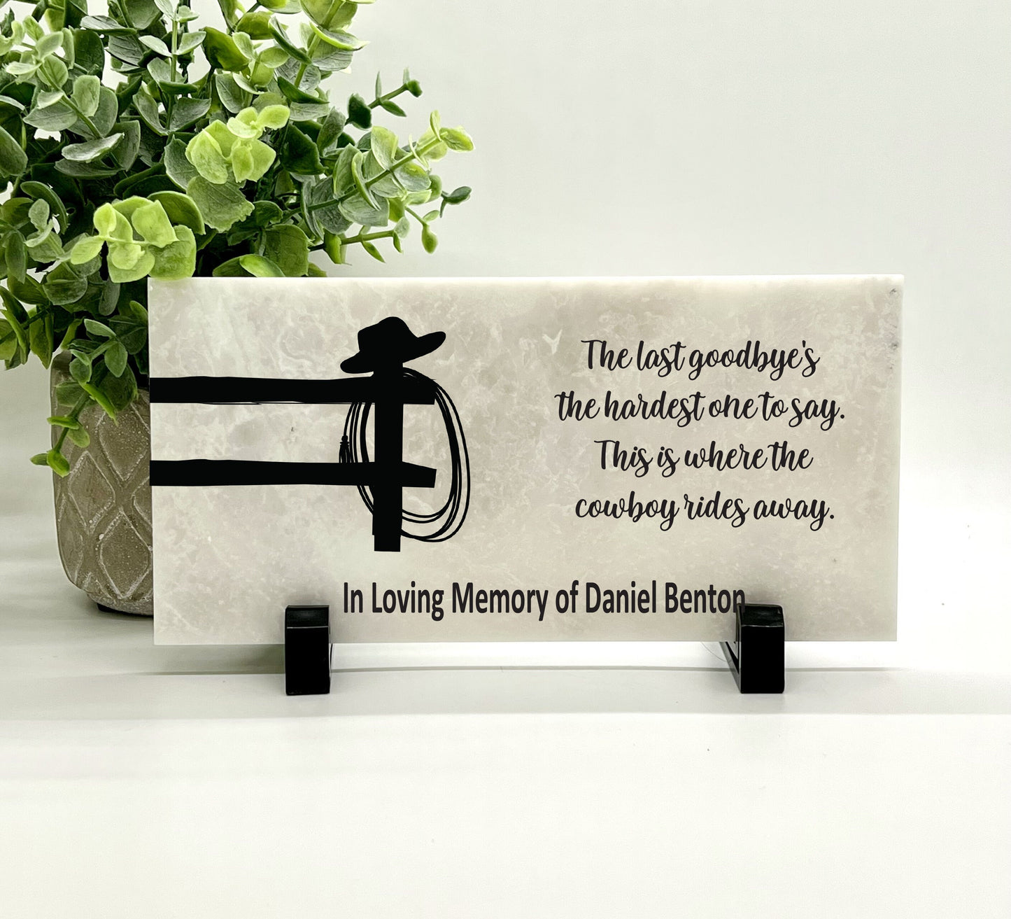 Custom Memorial Stone - Cowboy Memorial Sympathy Gift | Personalized Bereavement Keepsake