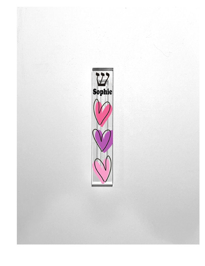 Personalized Heart Mezuzah - With or without name - Outlined Hearts - Acrylic Mezuzah - Kids Mezuzah - New Baby Gift - Baby Girl Gift