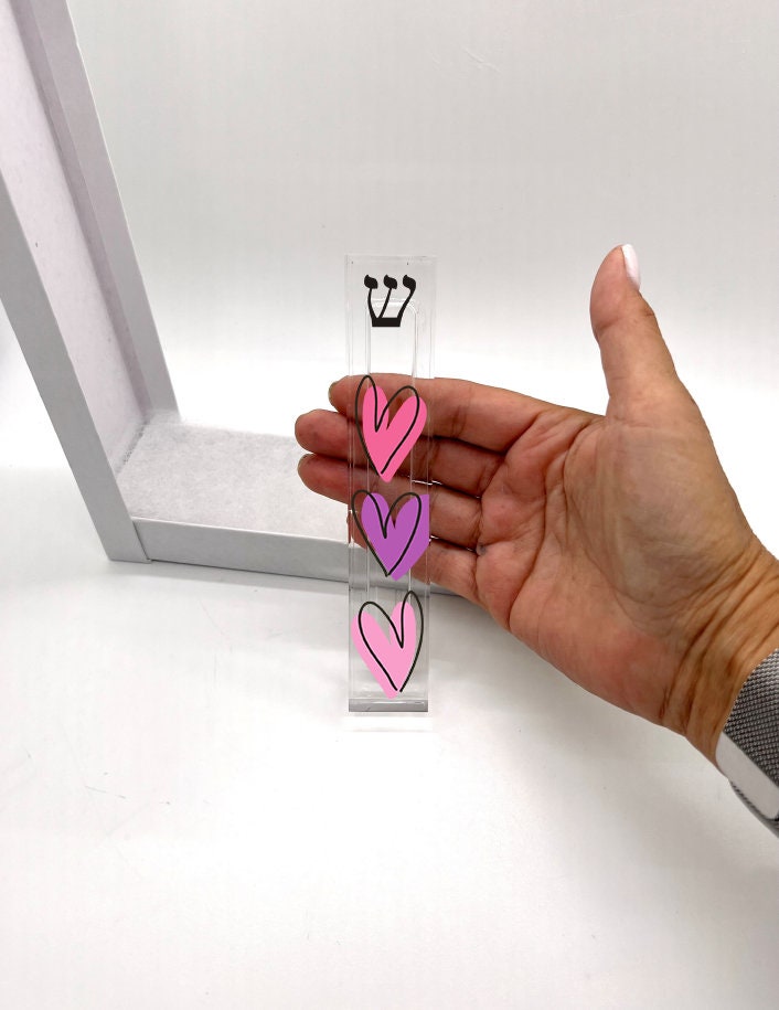 Personalized Heart Mezuzah - With or without name - Outlined Hearts - Acrylic Mezuzah - Kids Mezuzah - New Baby Gift - Baby Girl Gift
