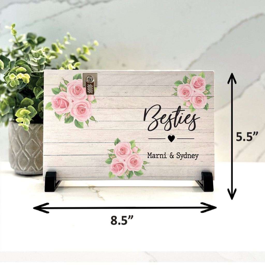 Besties Frame, Best Friend Gift, Gift Ideas for Besties, Personalized Frames, Custom Wood Besties Frame - Rose Besties Frame - 8.5