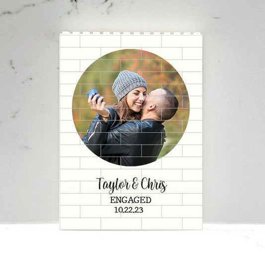 Custom Engagement Gift, Photo Brick Puzzle, Personalized Building Blocks, Unique Portrait Photograph Gift for newly engaged couples