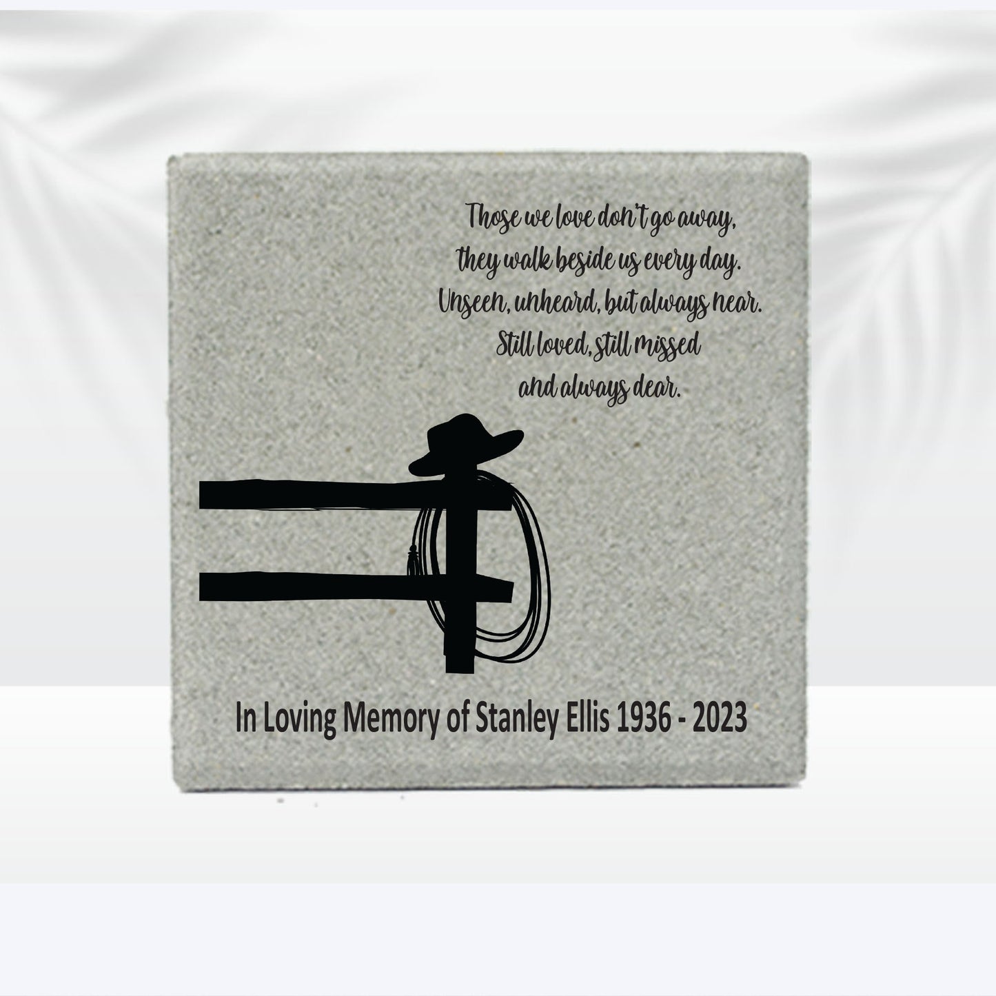 Memorial Stone - Sympathy Gift Bereavement Gift Funeral Gift - Cowboy Memorial - Condolence Gift - Custom Memorial Gift -12x12 Memorial