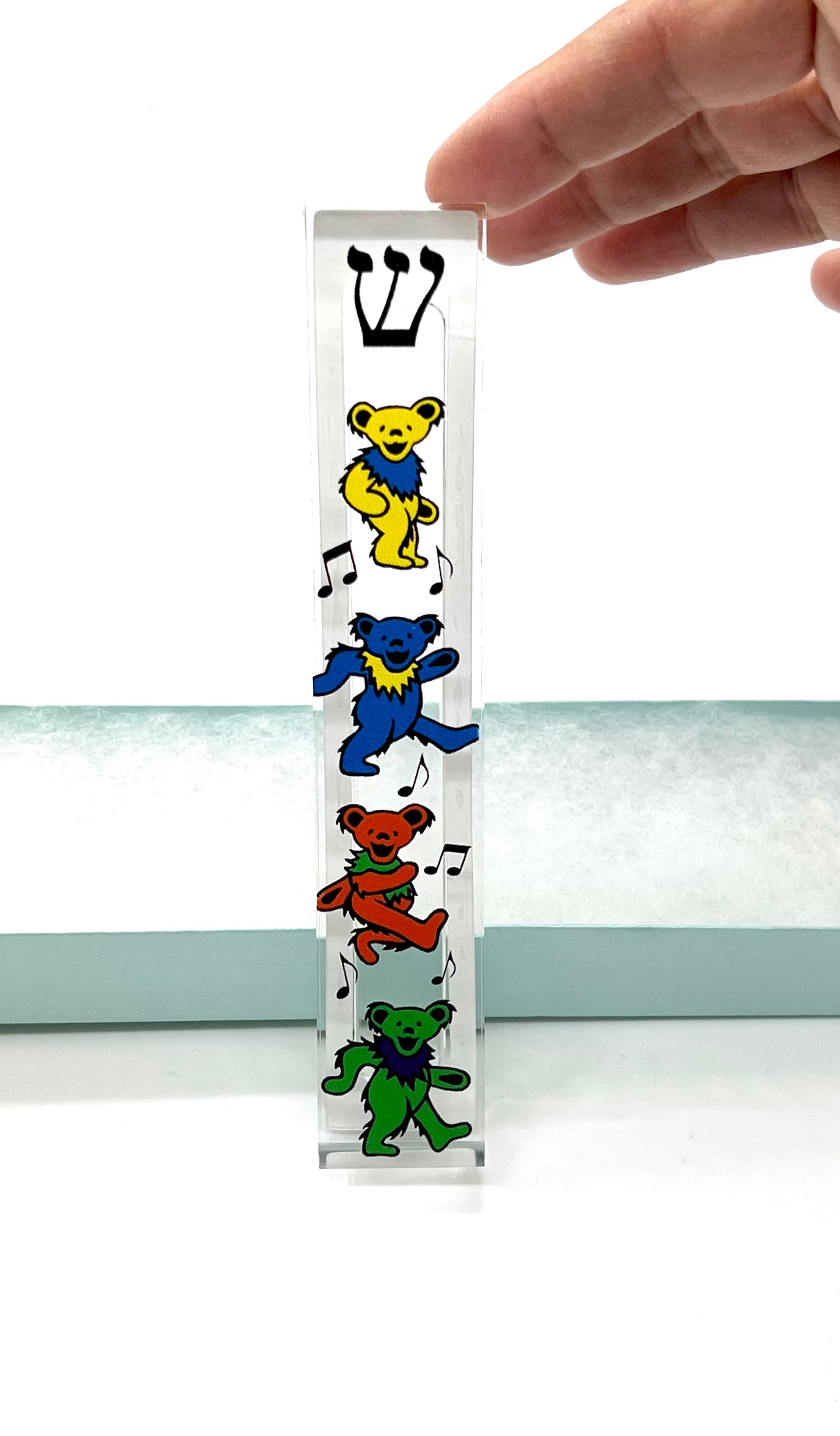 Dancing Bears Mezuzah - Clear Acrylic Mezuzah Case | Modern Judaica Gift