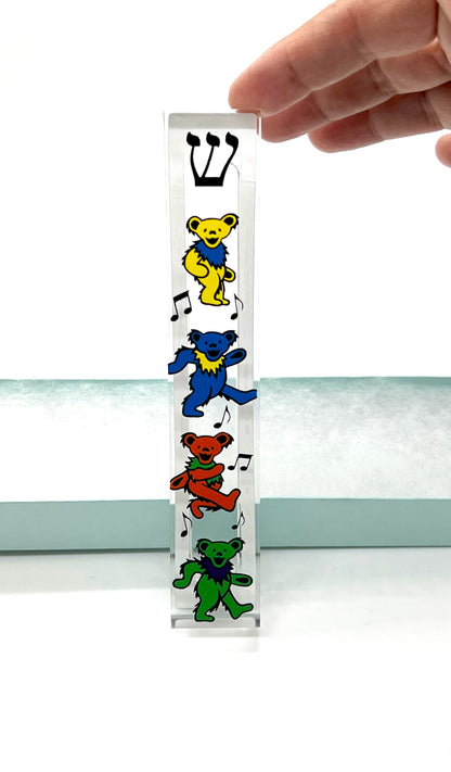 Dancing Bears Mezuzah - Clear Acrylic Mezuzah Case | Modern Judaica Gift