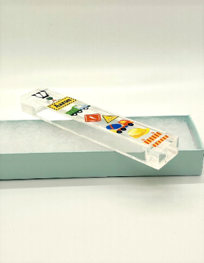 Personalized Acrylic Mezuzah - Construction Theme Custom Case | Baby Naming Gift