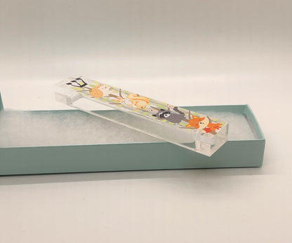 Personalized Acrylic Mezuzah - Kids Woodland Animals Case | Custom Judaica Gift